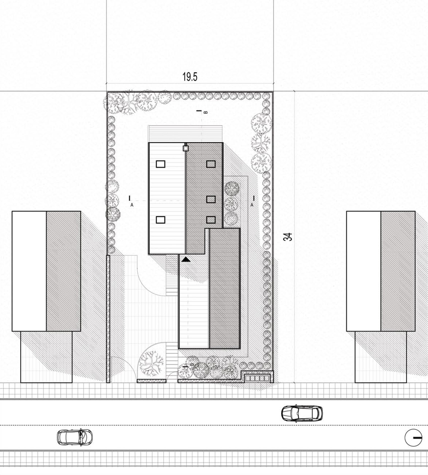 Plan sytuacyjny lokalizowania domu jednorodzinnego na modelowej działce.